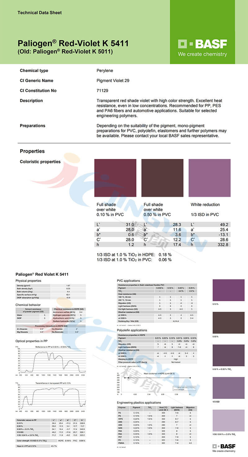 BASF Paliogen Violet K5411/K5011(V-29)巴斯夫有机颜料紫K5411/汽巴K5011